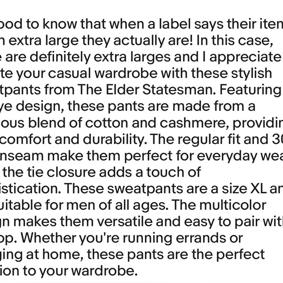 CASHMERE The Elder Statesman Multicolor Tie Dye Sweatpants XL L UNISEX - Picture 6 of 6